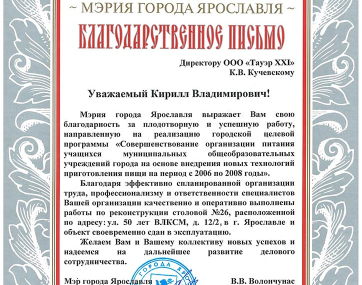 Отзыв Мэрия г. Ярославля 2008 год